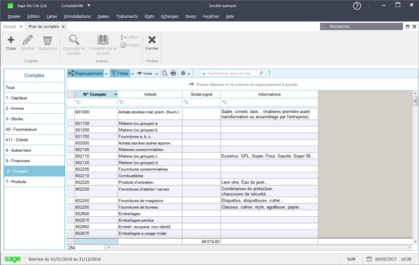 Plan de Comptes : Vous disposez de plusieurs types de plans de comptes à la création de votre dossier, et pouvez ajouter ou supprimer ceux que vous désirez